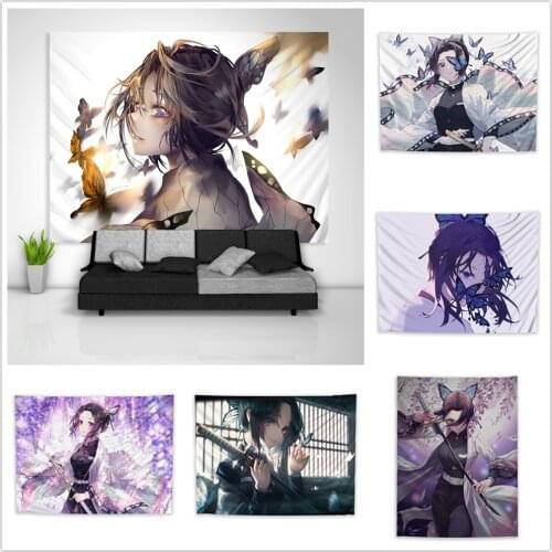Demon Slayer Kimetsu no Yaiba Kochou Shinobu Tapestry Art Wall Hanging Sofa Table Bed Cover Home Decor Poster
