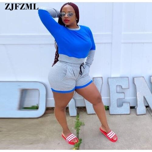 Cotton Casual Two Piece Set Women Early Autumn O-neck Short Sweatshirt Loose Outwear and Drawstring Pocket Sporty Style Short