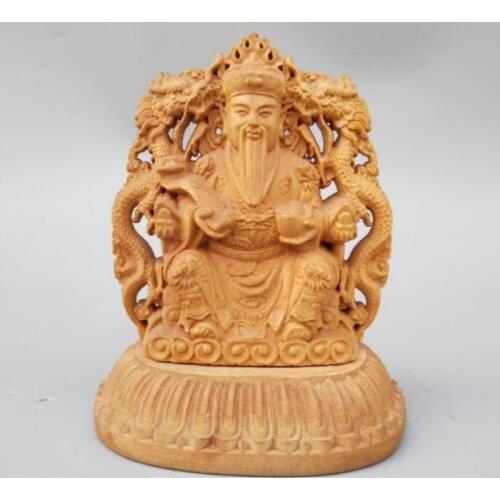 Chinese wood carving Double-sided god of wealth statue