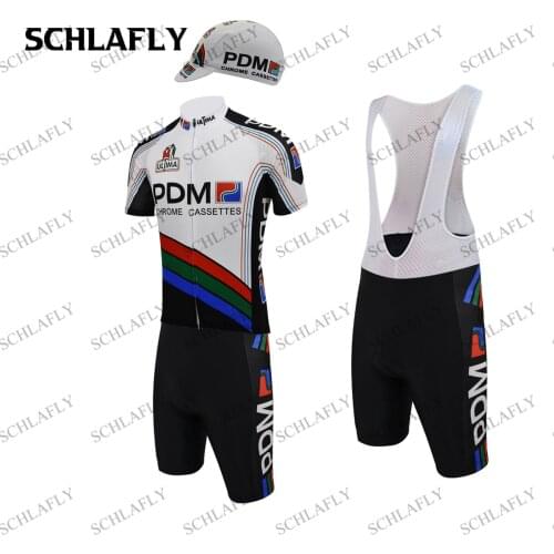 PDM RETRO Cycling Jersey Sets 9d Silicone Cushion Summer Short Sleeve Jersey Bib Pants Bike Wear Cycling cap Schlafly