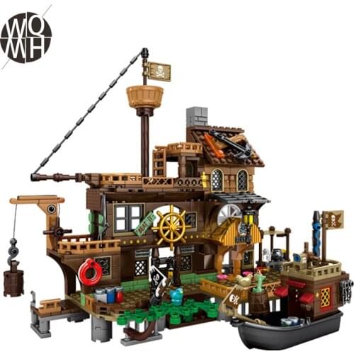 MOC building blocks Bricks boat Capture Black Pearl Pirate Wharf Treasure Box ship Boy Educational Toys gift