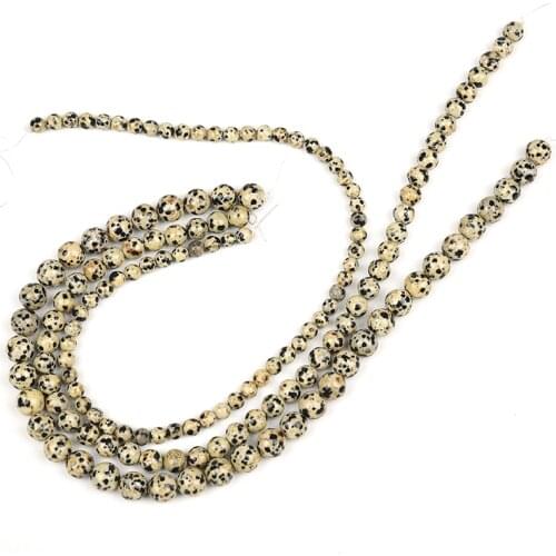 Round and smooth Natural Dalmatian stone Loose beads with Black texture and the Cream-like color Meet your Choice