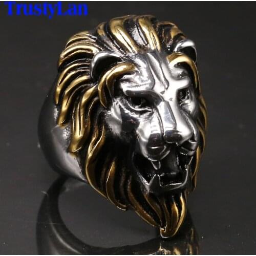 Mens Lion Head Ring Golden 316L Stainless Steel Man Ring Male Big Size 13 14 15 Best Friends Jewelry Accessories Gifts For Him