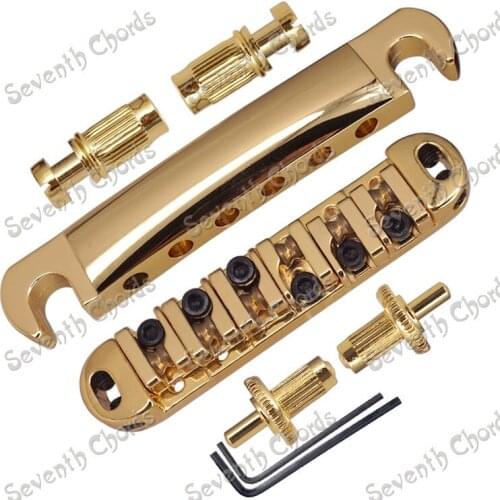 A Set Gold Roller Saddle Tune-O-Matic Bridge and Tailpiece For LP Electric Guitar / Small Stopbar studs