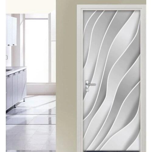 Modern 3D Abstract Geometric Striped Door Sticker Mural Living Room Kitchen Door Decoration Wallpaper PVC Waterproof Wall Decals
