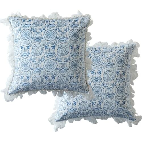 Blue White Cushion Cover Soft Velvet Decorative Throw Pillow Case Light Luxury 45 x 45 cm With Tassel