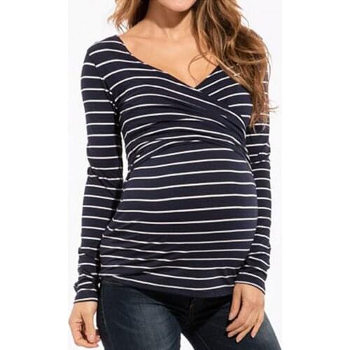 2021 new striped long sleeve V-neck casual and comfortable breastmilk maternity sweater