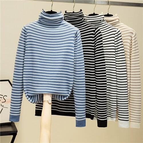 New Turtleneck Woman Sweaters Autumn and Winter Computer Knitted Casual Sweaters for Women Fashion Slim Fit Stripe Lady Sweaters