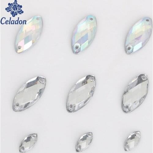 Wholesale Rhinestones 5*10/9*18 mm Clear AB Crystal 2 Holes Sew On Rhinestone Jewelry For Cloth Shoes Decoration DIY Craft