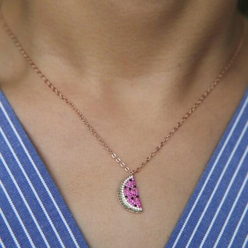 Cute Choker Necklace rose gold multi color cz puruple Fruit watermelon cz charm Necklaces for Women girls Party Gift wholesale