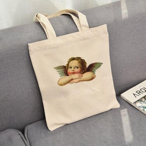 Retro Cute Shopper Handbag Ladies Angel Baby Whisper Harajuku Funny Casual Street Canvas Bag Large Capacity Shoulder Bags Eco