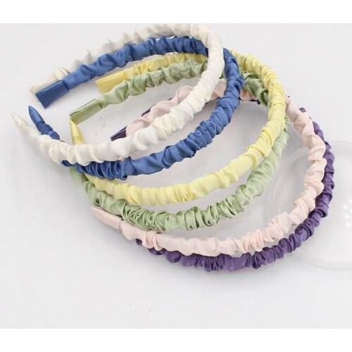 2Pcs 1cm Pleat Headbands Solid Satin Fabric Hairband For Women Girls Thin Headwrap Hair Hoop Bezel Simple Tiara Hair Accessories