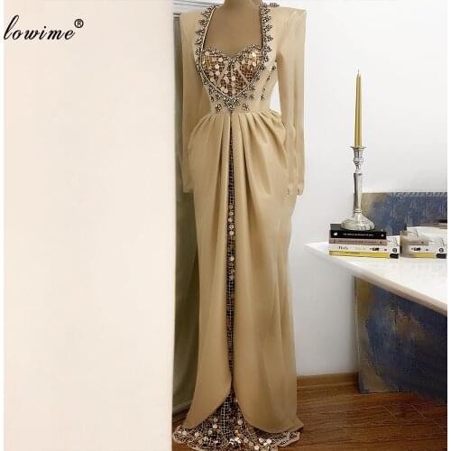 Plus Size Formal Evening Dresses Long Sleeves Crystals Evening Gowns Arabic Wedding Party Dresses For Women Vestidos De Fiesta