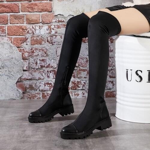 Sexy Black Over The Knee Long Boot Women Winter Warm Thigh High Zipper Boots Female Thick Sole Platform Stretch Elastic Shoes