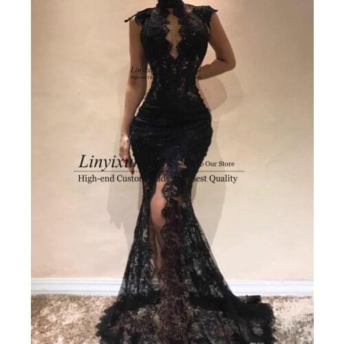 Sexy South African Black Girls Prom Dresses Cheap High Neck Mermaid Holidays Graduation Wear Evening Party Gown Plus Size
