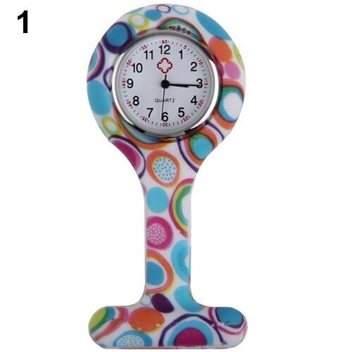 Patterned Silicone Nurses Brooch Tunic Fob Pocket Watch Stainless Dial N76Y