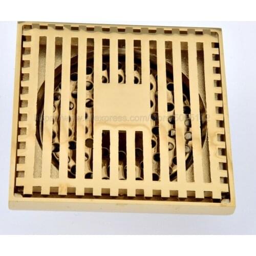 Drains 10*10cm Gold Brass Shower Drain Bathroom Square Cover Anti-odor Hair Strainer Balcony Floor Drain zhr070