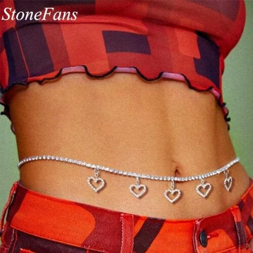 Stonefans Cute Heart Pendant Rhinestone Waist Chain Jewelry Sexy Body Accessories Crystal Stomach Chain Belt Belly Decoration