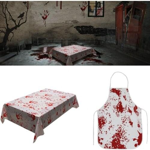Halloween Decoration Horror Hand Print Blood Print Tablecloth Apron For Halloween Party Home Decoration Haunted House Props