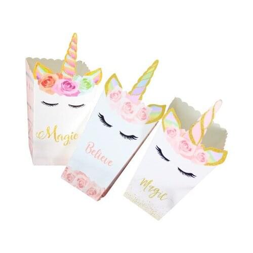 Popcorn Box Cartoon Unicorn Paper Popcorn Bucket Box Children Favorite Unicorn Happy Birthday Party Décor Supplies ww19