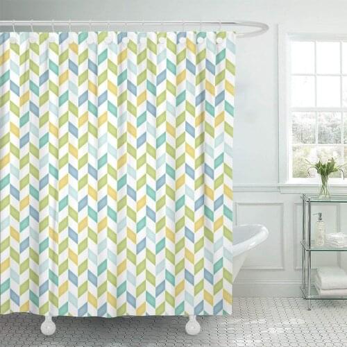 Zag Blue Green Yellow Teal Chevron Zig Baby Boy Shower Curtain Waterproof Polyester Fabric 72 x 72 Inches with Hooks