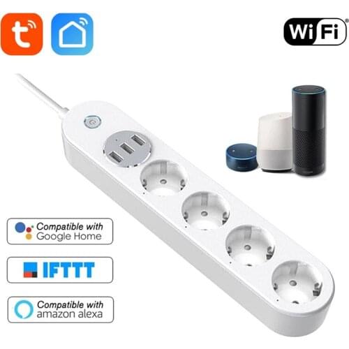 WiFi Smart Power Strip 4 EU Outlets Plug with 3 USB Charging Port Timing App Voice Control Work with Alexa Google Home Assistant