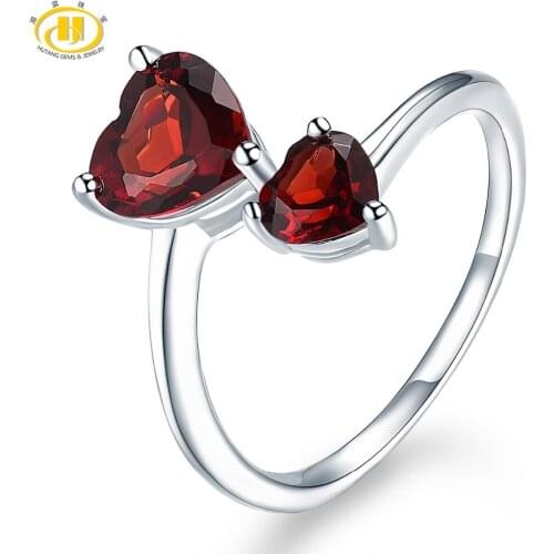 Hutang Gemstone Jewelry Natural Garnet Solid 925 Sterling Silver Heart Ring Fine Fashion Jewelry Double LOVE For Womens Gift