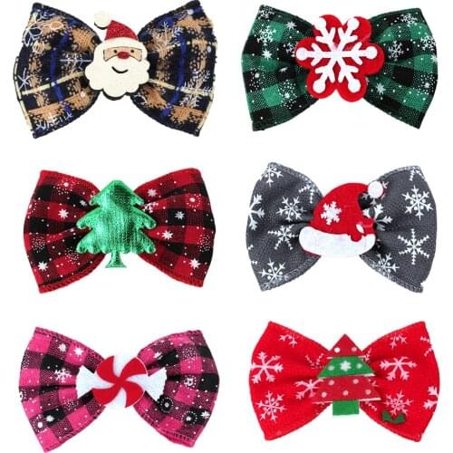 CN 4.2 Inch Kids Christmas Print Bows Hair Clip Cute Children Barrettes Girls Princess Hairpins Baby Hair Accessories New
