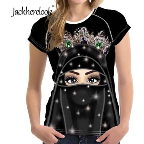 Jackherelook Queen Hijab Face Muslim Islamic Gril Eyes Floral T Shirt for Women Summer O-neck Tshirts Harajuku Woman Clothes Top