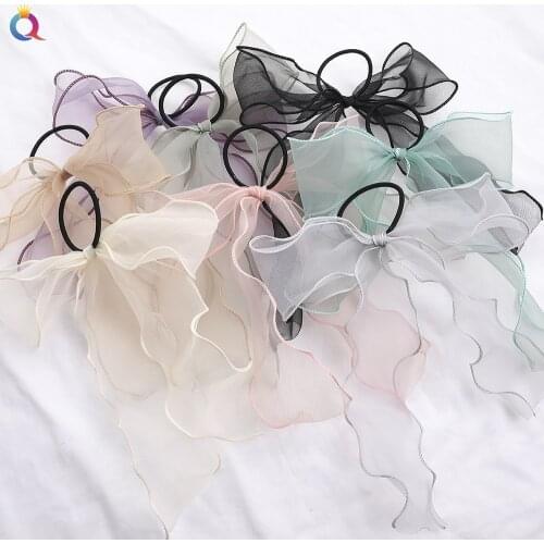 Women Organza Hair Ties Summer Fashion Bow Tie Elastic Hair Bands For Girls Bow Ponytail Holder Rubber Scrunchie Hair Rope
