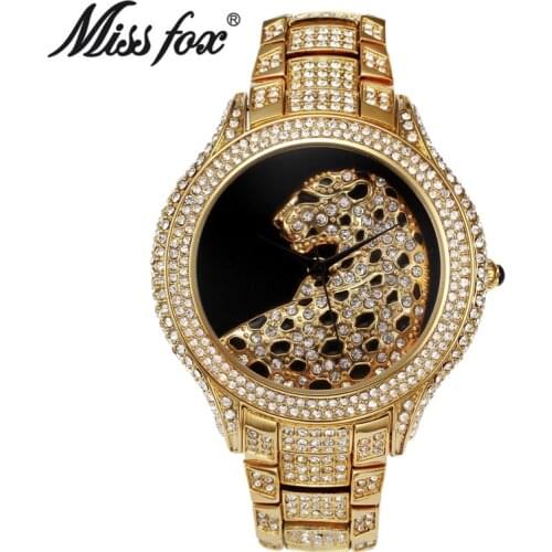 2019 Best Luxury MISSFOX Watch Women Hot Sale Leopard Bling Diamond Ladies Fashion Gold Watch Womens Watches Top Shiny Clock