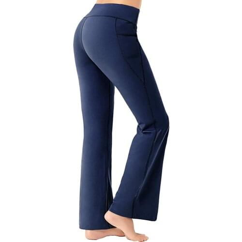 Women Yoga Exercise Fitness Leggings Activewear Pants Pure Color High Waist Pocket Sports Fitness Yoga Wide Leg Pants