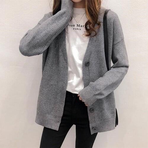 Women Sweater Autumn Long Sleeve V Neck Single-breasted Knitwear Cardigan Casual Button Warm Coat Loose Solid Female Streetwear