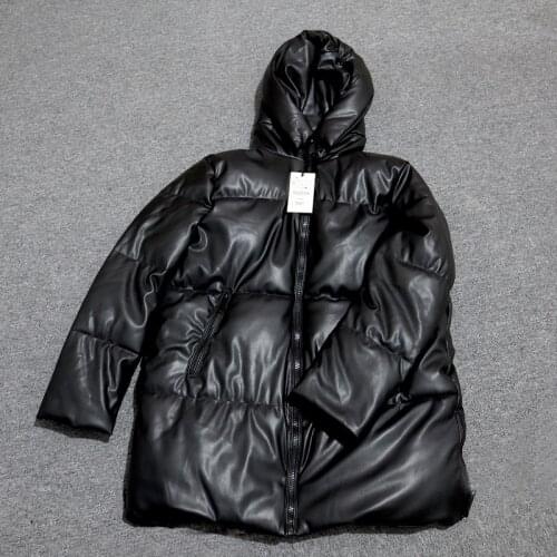 Female Long Overcoat Casual Loose Outwear Winter Women Thick Oversize Faux Leather Parkas Zipper Hooded Jackets Coat