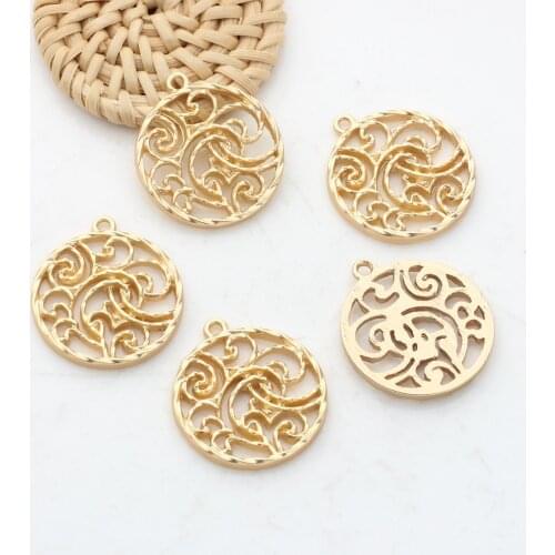 Zinc Alloy Golden Hollow Round Flowers Lace Charms Linker Connector 6pcs/lot For DIY Jewelry Earrings Making Finding Accessories