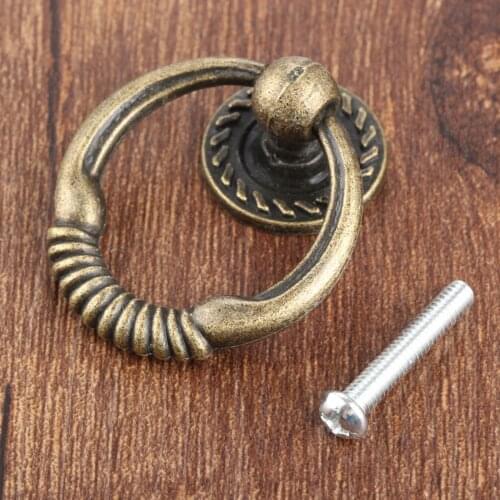 1Pc Kitchen Drawer Cupboard Wood Box Ring Pull Handles Vintage Cabinet Knobs and Handles Furniture Fittings 43*37mm with Screw