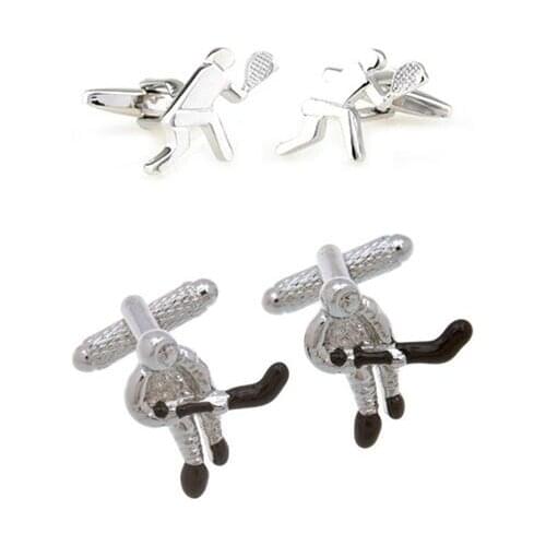 10pairs/lot Sport Field Hockey Cufflinks Ice Hockey Playing Tennis Cuff Links Copper Made Mens Jewelry Fashion Gift Wholesale