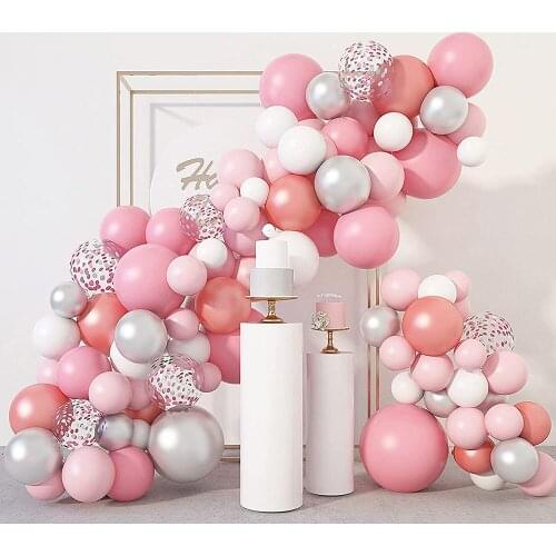 129pcs/lot Pink Balloons Arch Garland Kit Silver Rose Gold White Balloons Confetti Latex Balloons Birthday Wedding Bridal Shower