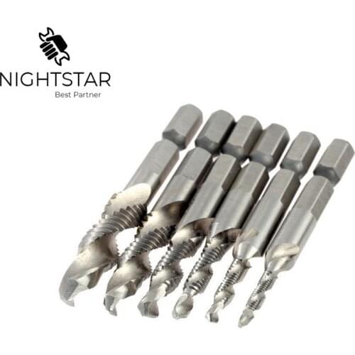 6Pcs HSS Drill Tap Combination Bit Set Deburr Countersink Hex Bit 1/4 1/8 3/8 3/16 5/16 5/32 Screw Tap Drill Bit-1/4 Shank