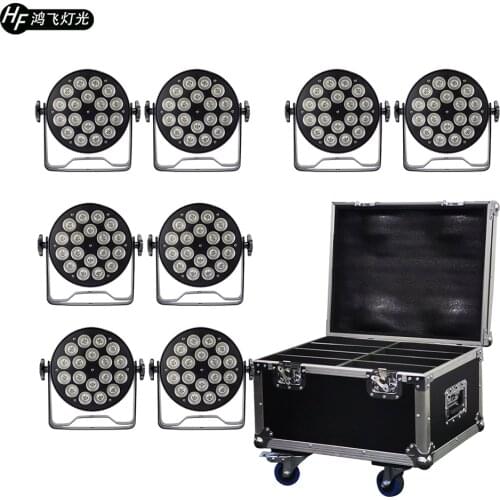 8 Pieces Aluminum 18x18w RGBWA UV 6in1 Slim Flat Par Light With Flight Case LED Par Light DMX512 Stage Led