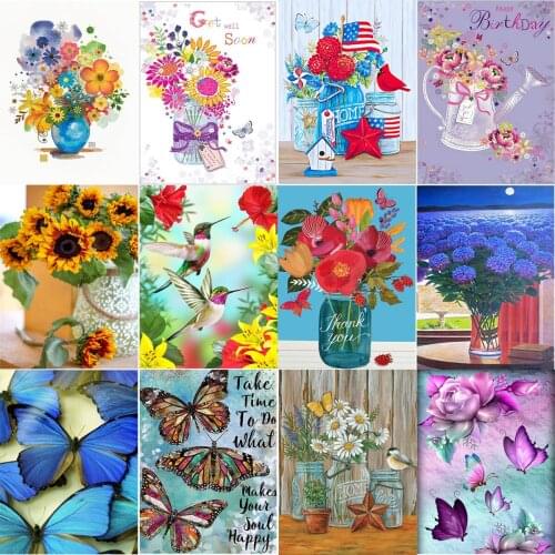 5D Diamond Painting Animal Butterfly Cross Stitch Embroidery Set Vase Full Diamond Mosaic Christmas Gift Homeware
