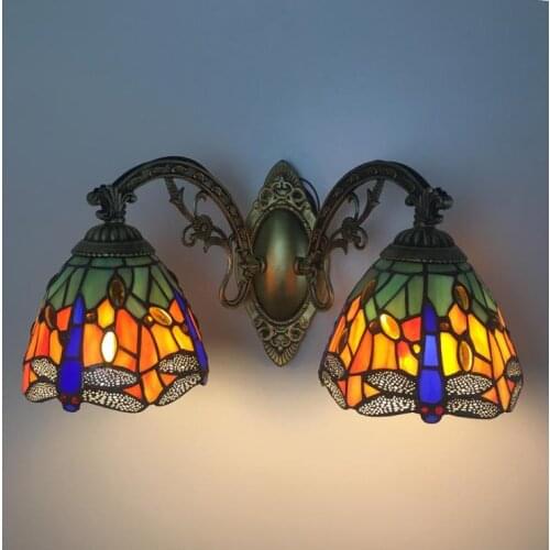 American garden country wall lamp color glass bedside lamp mirror front lamp Dragonfly wall lamp with switch