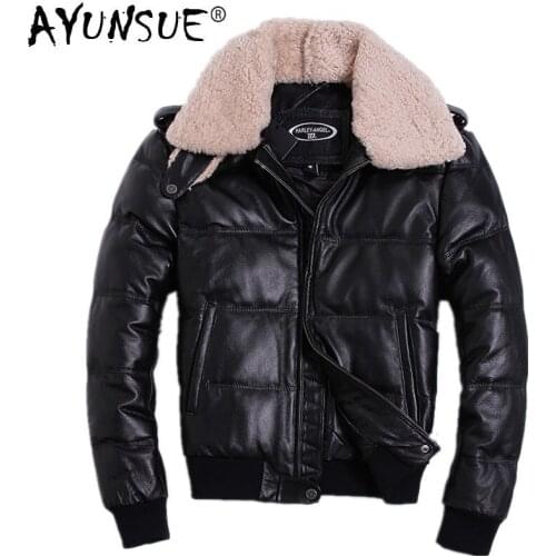 AYUNSUE Men Winter Down Jacket Genuine Cowhide Leather Jackets Duck Down Coat for Men Plus Size 2020 Doudoune HommeHA-805 KJ1143