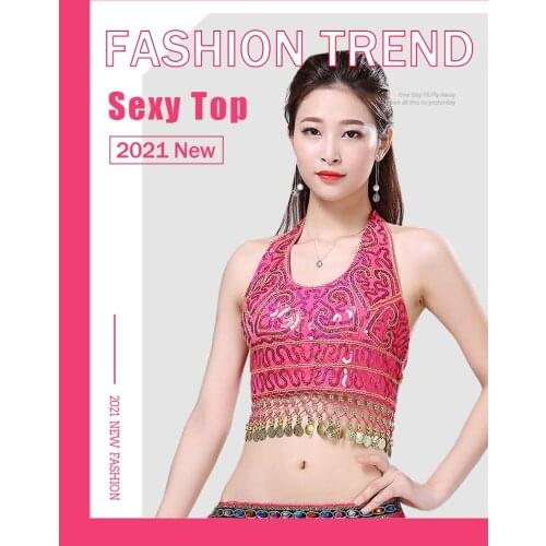 Sequins Breast Wrap Belly Dance Costume Accessories Women Top Halloween Blouses Performance Outfits Party Tops Lace-up Coins