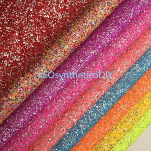 1PC 21X29CM Glitter Fabric, Chunky Glitter Leather, Neon Colors Glitter Leather Sheets For Making Bows LEOsyntheticoDIY R055