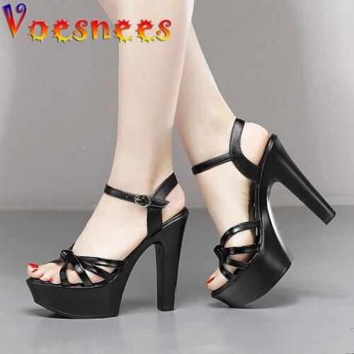 Voesnees 2021 Summer Women Pure Colour Sandals Elegant Waterproof Platform Buckle Strap Fashion Party High Heels Shoes Size 43