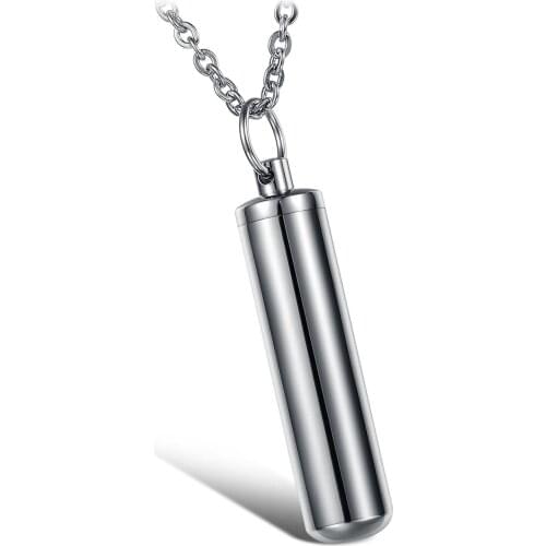 Keisha Lena Stainless Steel Unisex Pill Case Ash Holder Cylinder Necklaces & Pendants Free Chain 24"
