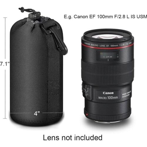 Black Protective DSLR camera Drawstring Soft Neoprene Lens Pouch Bag for Sony Canon Nikon Pentax Olympus Panasonic, Large Size
