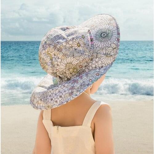 Baby Cap Sun Protection Beach Bucket Hat Wide Brim Summer Cap Kids Children Cute Sun Hat Cotton Breathable Light Daily Seaside