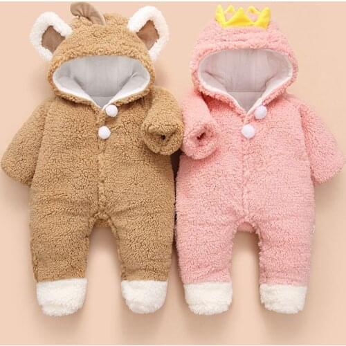 Baby Girl Clothes Cartoon Bear Jumpsuit Dinosaur Newborn Baby Boy Clothes Thickened Fleece Outwear Rompers Baby Coat 0-24M